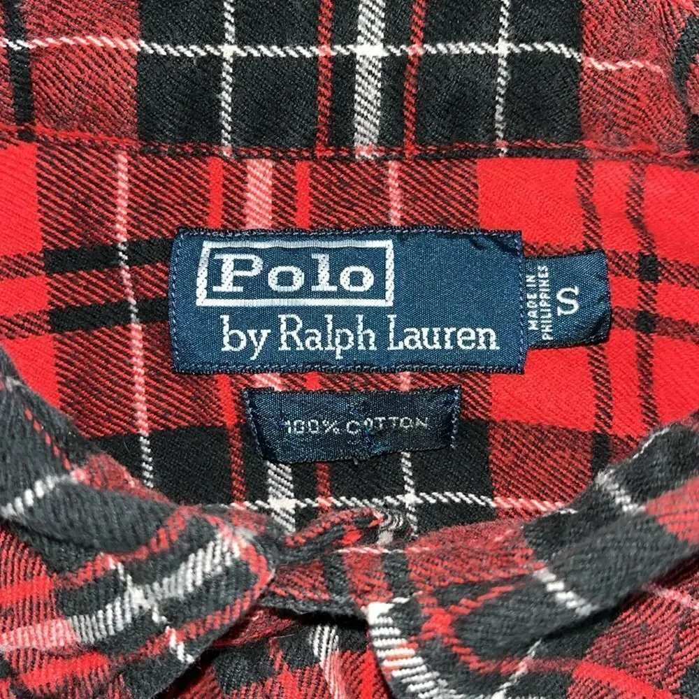 Polo Ralph Lauren Holiday Red Black Plaid tartan Button Down Shirt-S 2 pockets
